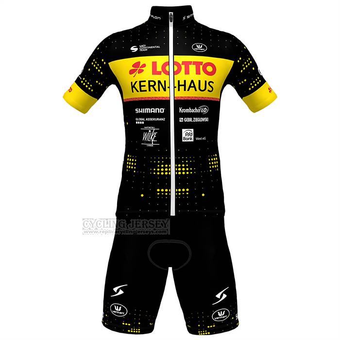 2023 Cycling Jersey Lotto-kern Haus Black Yellow Short Sleeve And Bib Short